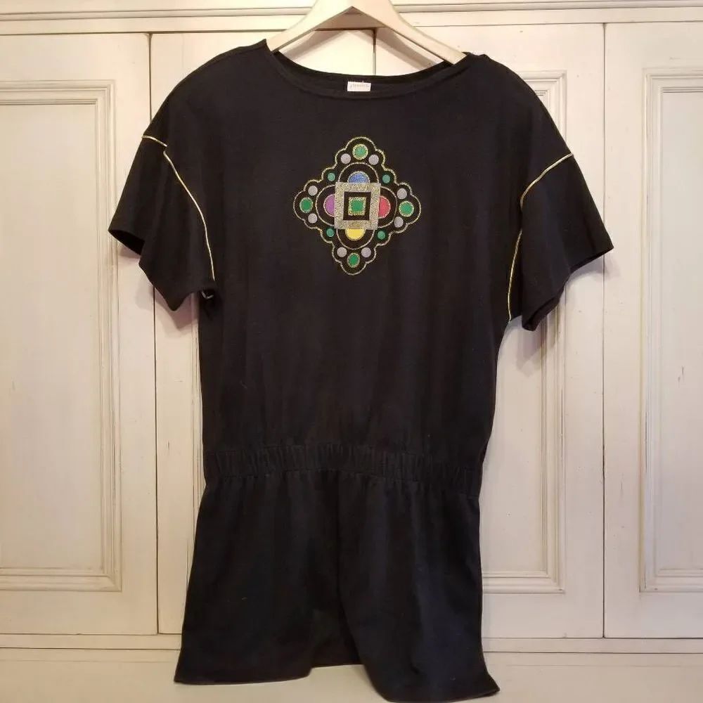 Vintage 80's Top Elastic Waist Metallic Detail size M